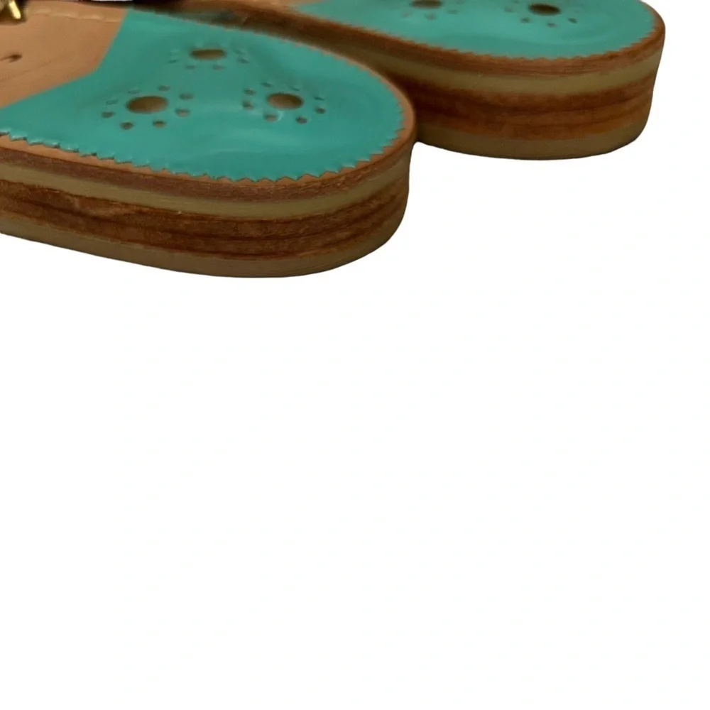 Jack Rogers turquoise /Gold Stitching thong sandals Embroidered pineapples 8